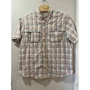LL Bean Shirt Mens XXL Vented Fishing Button Up‎ Orange/Gray Short Sleeve
